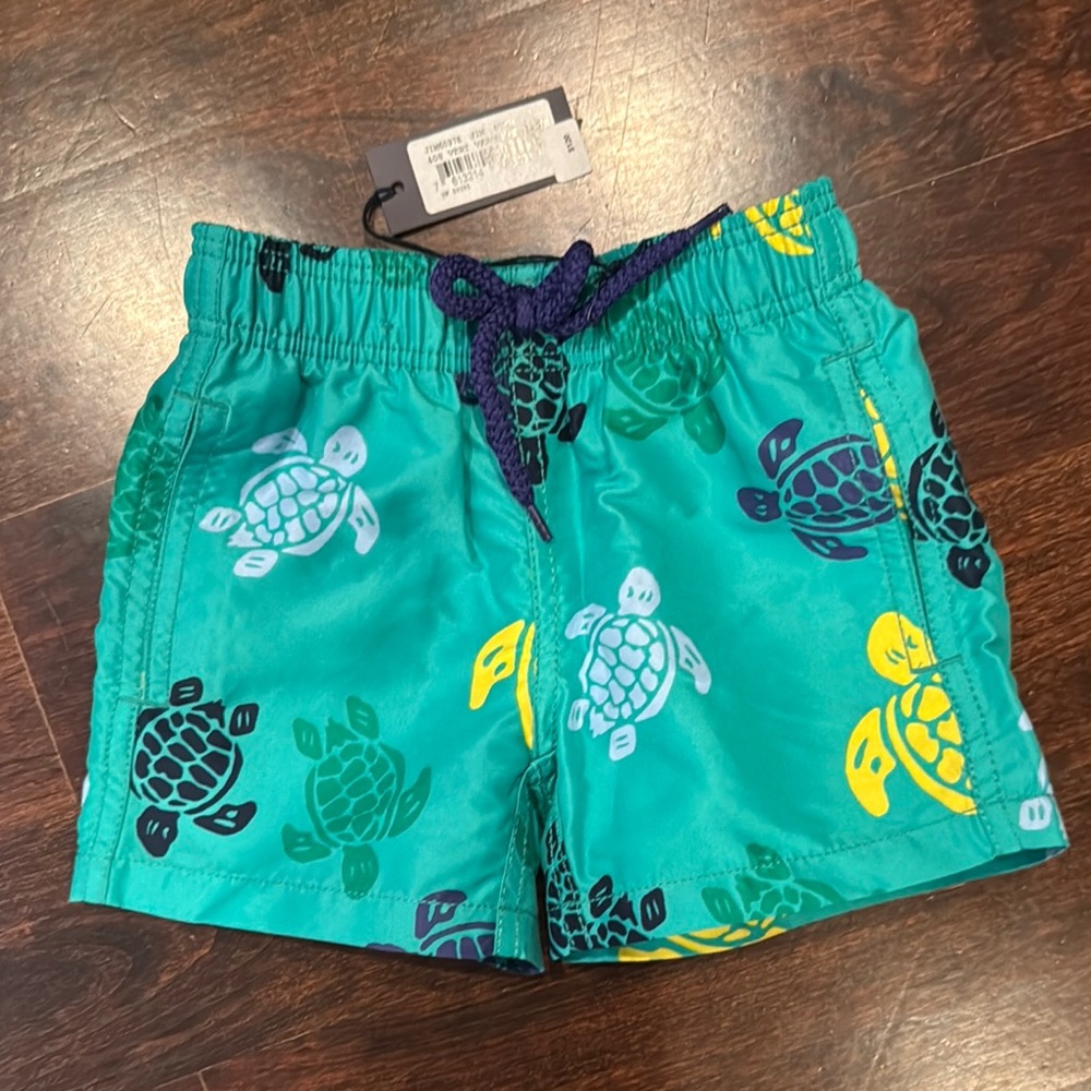 Vilebrequin Kids Swim Trunks - Teal with Turtle Print